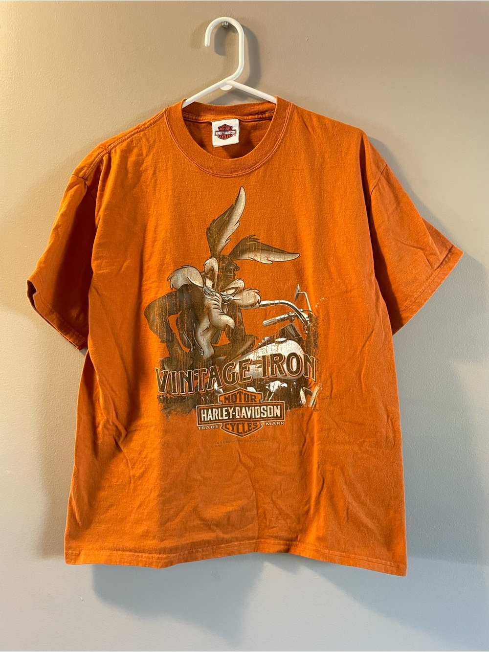 Hanes Orange Short Sleeve Graphic Tee with Vintage Motorcycle Print